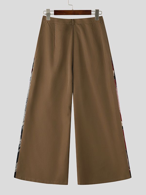 Men's Vintage Bohemian Asymmetrical Waist Side Patchwork Wide Leg Pant SKUL65081