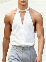 Men's Solid Color Halter Casual Sleeveless Shirt SKUL46164