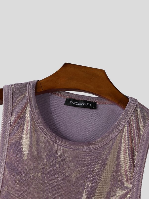 Men's Avant-Garde Nightclub Metallic Foil Deep Armhole Tank SKUL73780