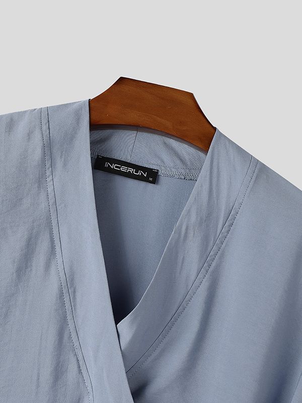 Men's Neo-Chinese Resort Side Tie Wrap Front Cardigan SKUL77325