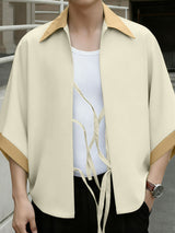 Men's Color Block Drawstring Half Sleeve Cardigan SKUL39360