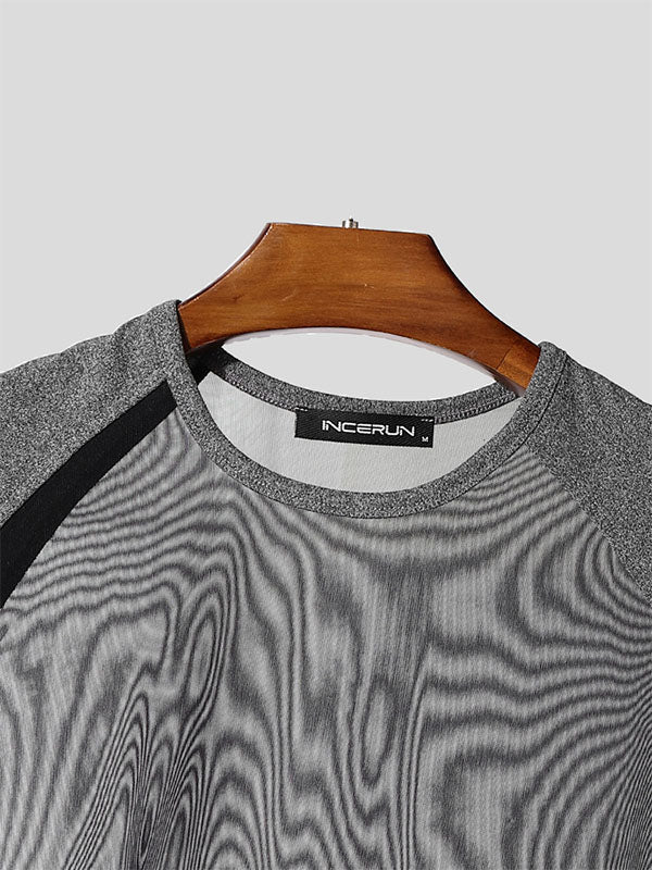Mens Sheer Mesh Patchwork Short Sleeve T-Shirt SKUL14075