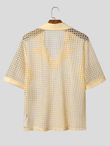 Men's Hollow Out Mesh Half Sleeve Shirt SKUL55439
