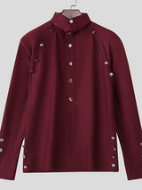 Men's Deconstructed Metal Buckle High Neck Long Sleeve T-shirt SKUL42254