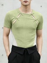 Men's New Chinese Style Frog Button Hollow Out Slim Fit T-shirt SKUL59492