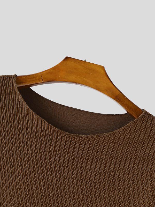 Men's Solid Color Textured Casual Long Sleeve T-Shirt SKUL38540