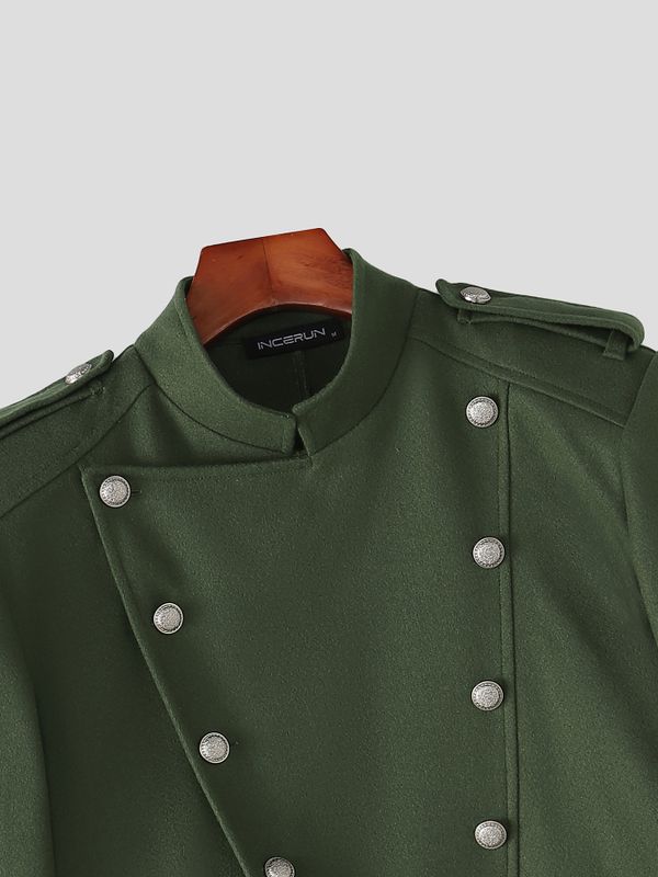 Men's Retro Party Double-Breasted Military Button Epaulet Long Sleeve Stand Collar Jacket SKUL80461
