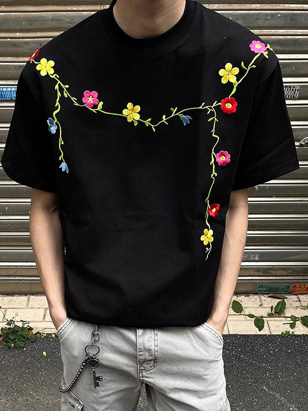Mens Floral Embroidered Short Sleeve T-Shirt SKUL16765