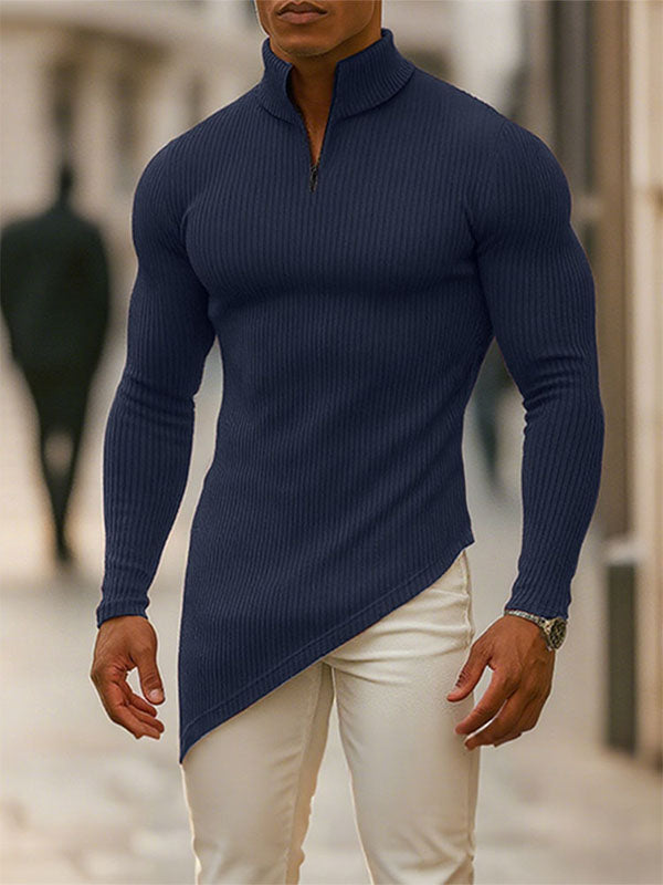 Men's Solid Color Irregular Hem Long Sleeve T-Shirt SKUL28502