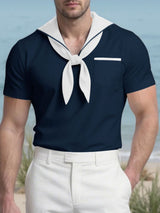 Men's Colorblock Sailor Collar Short Sleeve T-Shirt SKUL27341