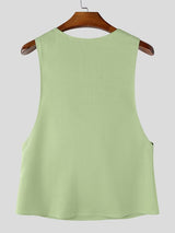 Men's Avant-Garde High Street Deep Cowl Neck Gold Metal Bead Sleeveless Tank SKUL72423