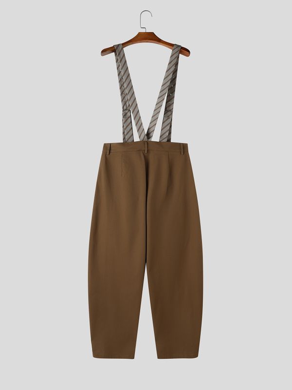 Men's Vintage Dandy Daily Casual High-Waist Striped Strap Jumpsuit SKUL83473