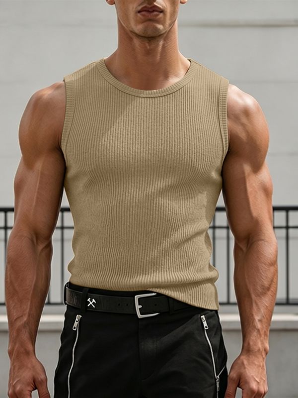 Men's Hardcore Bodybuilding Muscle Fit Ribbed Knit Crew Neck Tank SKUL68063