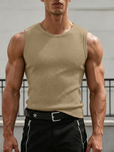 Men's Hardcore Bodybuilding Muscle Fit Ribbed Knit Crew Neck Tank SKUL68063
