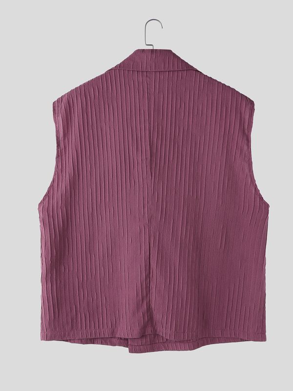 Men's Avant Garde Pleated Crinkle Wrap Lapel Deep V Neck Waistcoat SKUL70468