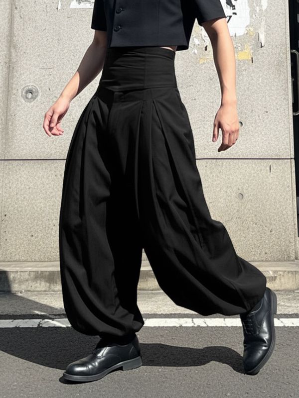 Men's Solid Color Pleated High Waist Loose Fit Pant SKUL50076