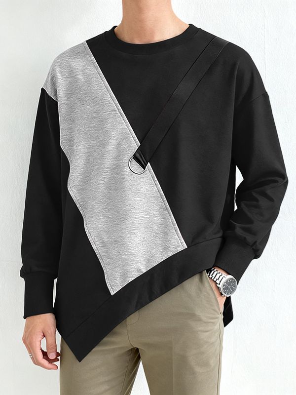 Men's Asymmetric Hem Contrast Long Sleeve Sweatshirt SKUL48662