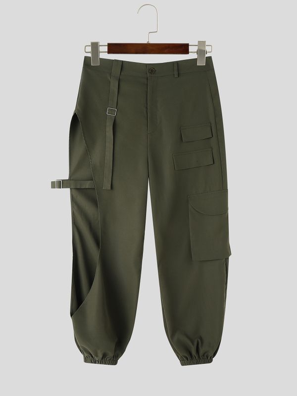 Men's Avant-Garde High Side Slit Cut Out Tactical Cargo Jogger Pant SKUL70351