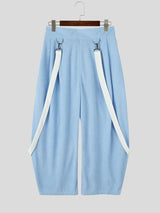 Men's Avant-Garde Deconstructed Stage Runway Suspender Ribbon Elastic Waist Baggy Pant SKUL85539