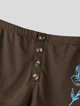 Men's Y2K Gender-Fluid Ribbed Knit Button-Fly Rose Graphic Booty Short SKUL78013