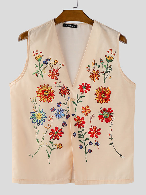 Men's Floral Print Casual Waistcoat SKUL20232