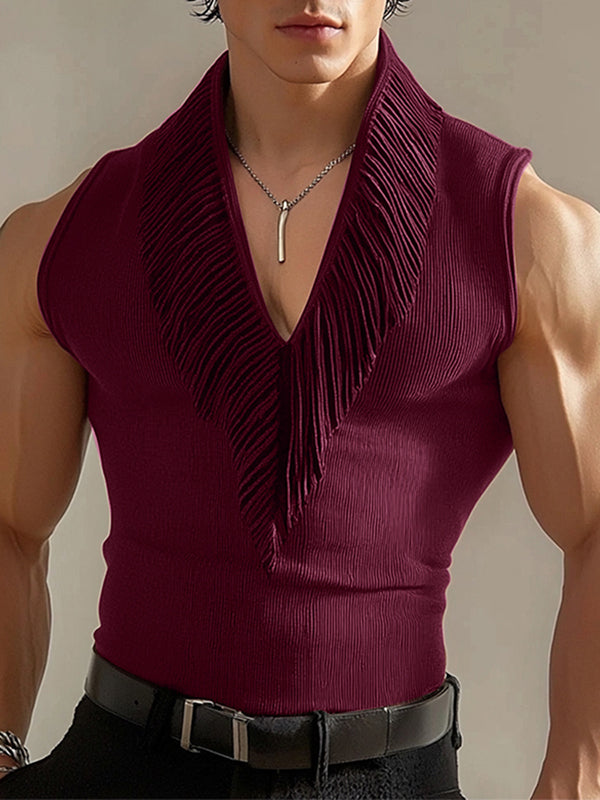 Mens Solid Color Textured V-Neck Tank SKUL09391