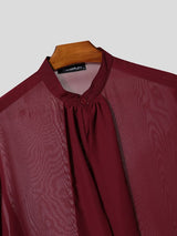 Men's Gothic Victorian Sheer Chiffon Tie Neck Lantern Sleeve Loose Shirt SKUL76758