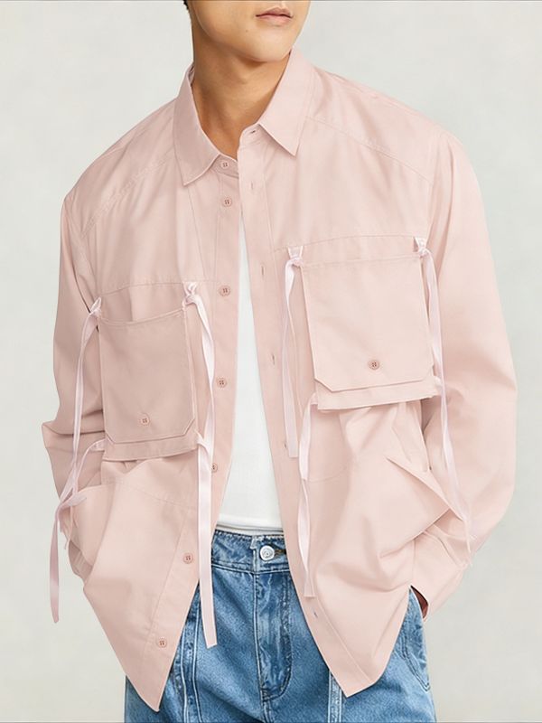 Men's Solid Color Tie Pocket Long Sleeve Shirt SKUL46133