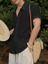 Mens Solid Color Textured Short Sleeve Shirt SKUL07834