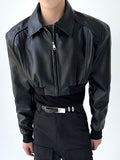 Mens Faux Leather Zip Jacket Crop Top SKUJ97656