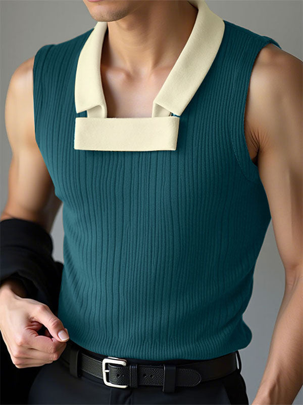Mens Contrast Color Textured Casual Tank SKUL19098