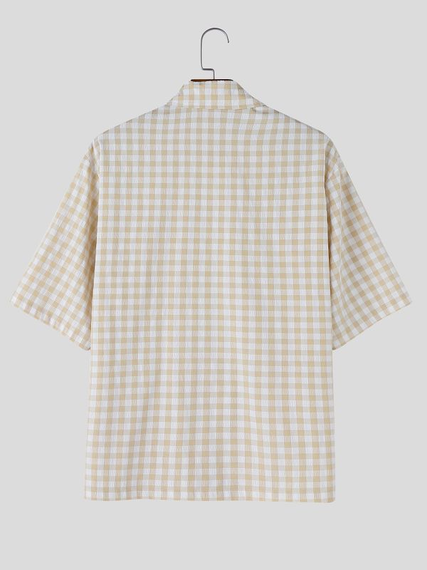 Men's Neo-Chinese Zen Gingham Plaid Frog-Button Shirt SKUL62082