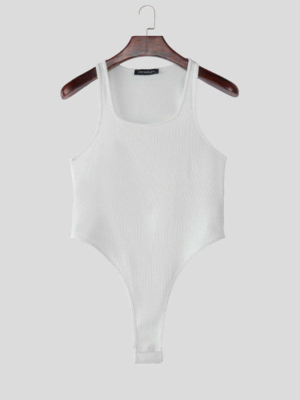 Men's Solid Color Slim Fit U Neck Sleeveless Bodysuit SKUL21034