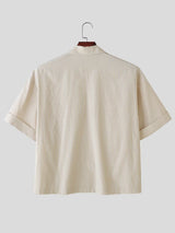Men's Casual Holiday Striped Epaulet Crop Short Sleeve Shirt SKUL76409