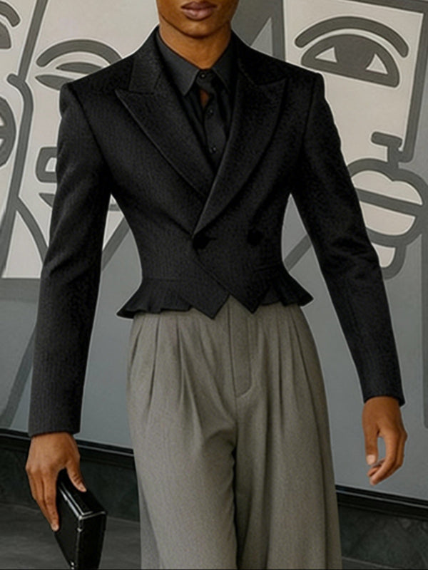 Men's Solid Color Casual Cropped Long Sleeve Blazer SKUL51874