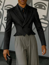 Men's Solid Color Casual Cropped Long Sleeve Blazer SKUL51874