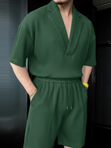 Men's Solid Color Textured Two Pieces Outfit SKUL50576
