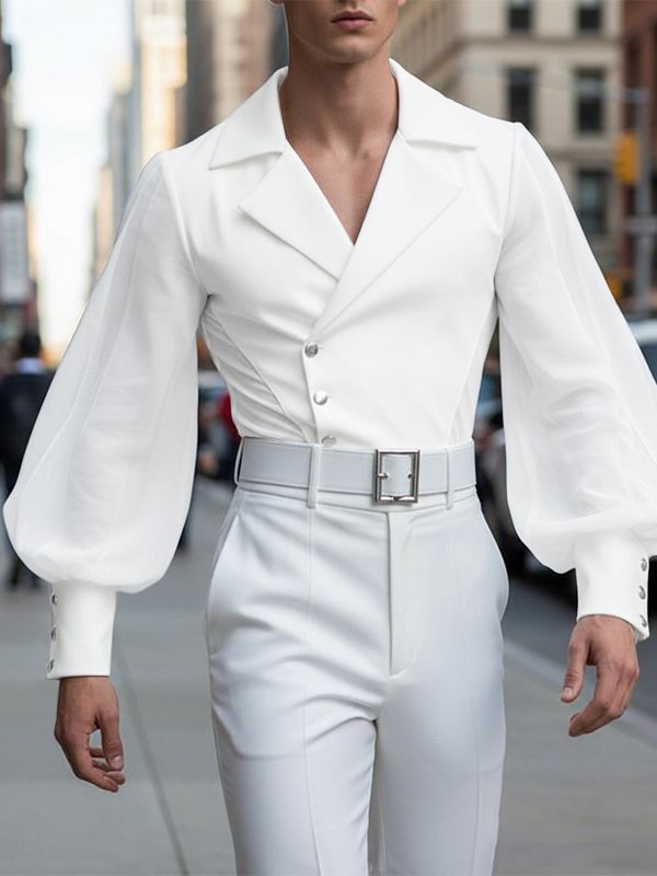 Men's Sheer Mesh Patchwork Long Sleeve Blazer SKUL49993