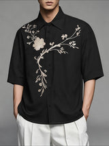 Men's Botanical Floral Embroidery Half Sleeve Shirt SKUL45338