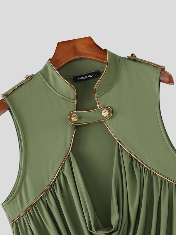 Men's Avant-Garde Victorian Draped Cowl Neck Military Tank SKUL76371