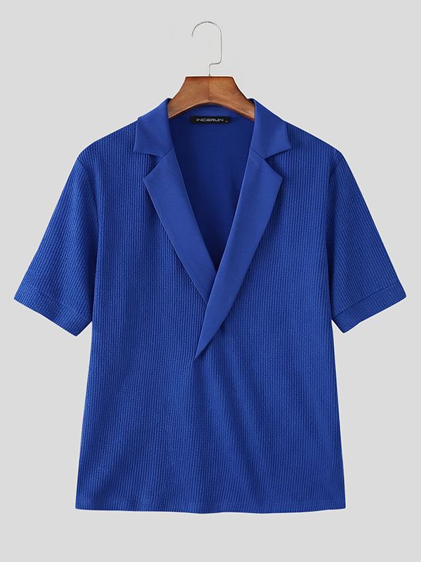 Men's Solid Color Deep V-Neck Short Sleeve Shirt SKUL53140