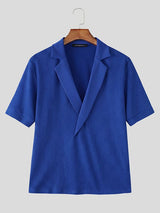 Men's Solid Color Deep V-Neck Short Sleeve Shirt SKUL53140