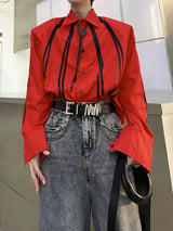 Men's Color Block Stripe Loose Long Sleeve Shirt SKUL36388