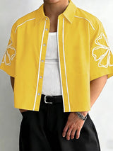 Men's Modern Graphic Line-Art Flower Cropped Shirt SKUL52630