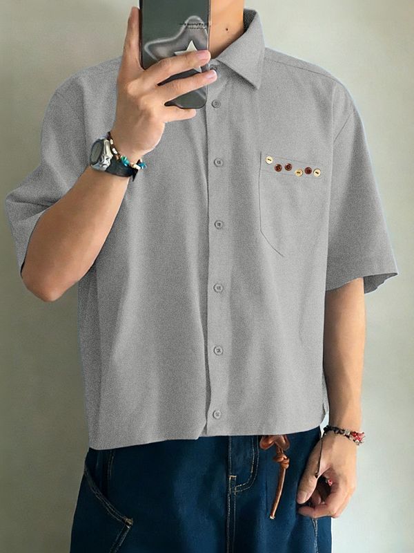 Men's Marled Button Short Sleeve Shirt SKUL55401