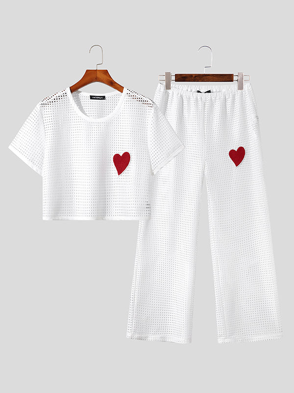 Mens Heart Patched Mesh Two Pieces Outfits SKUK03380