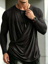 Men's Avant-Garde Party Crisscross Wrap Ruched Long Sleeve Round Neck T-shirt SKUL80630