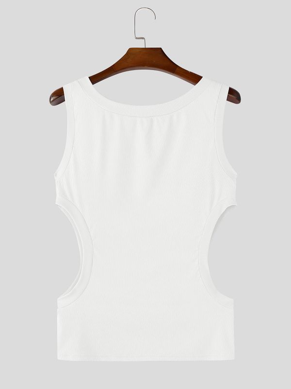 Men's Avant-Garde Side-Cutout Ribbed Knit Fit Tank SKUL69686