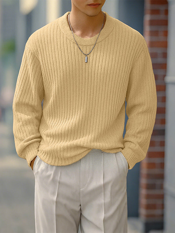 Men's Solid Color Textured Long Sleeve Sweater SKUL29705