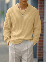 Men's Solid Color Textured Long Sleeve Sweater SKUL29705